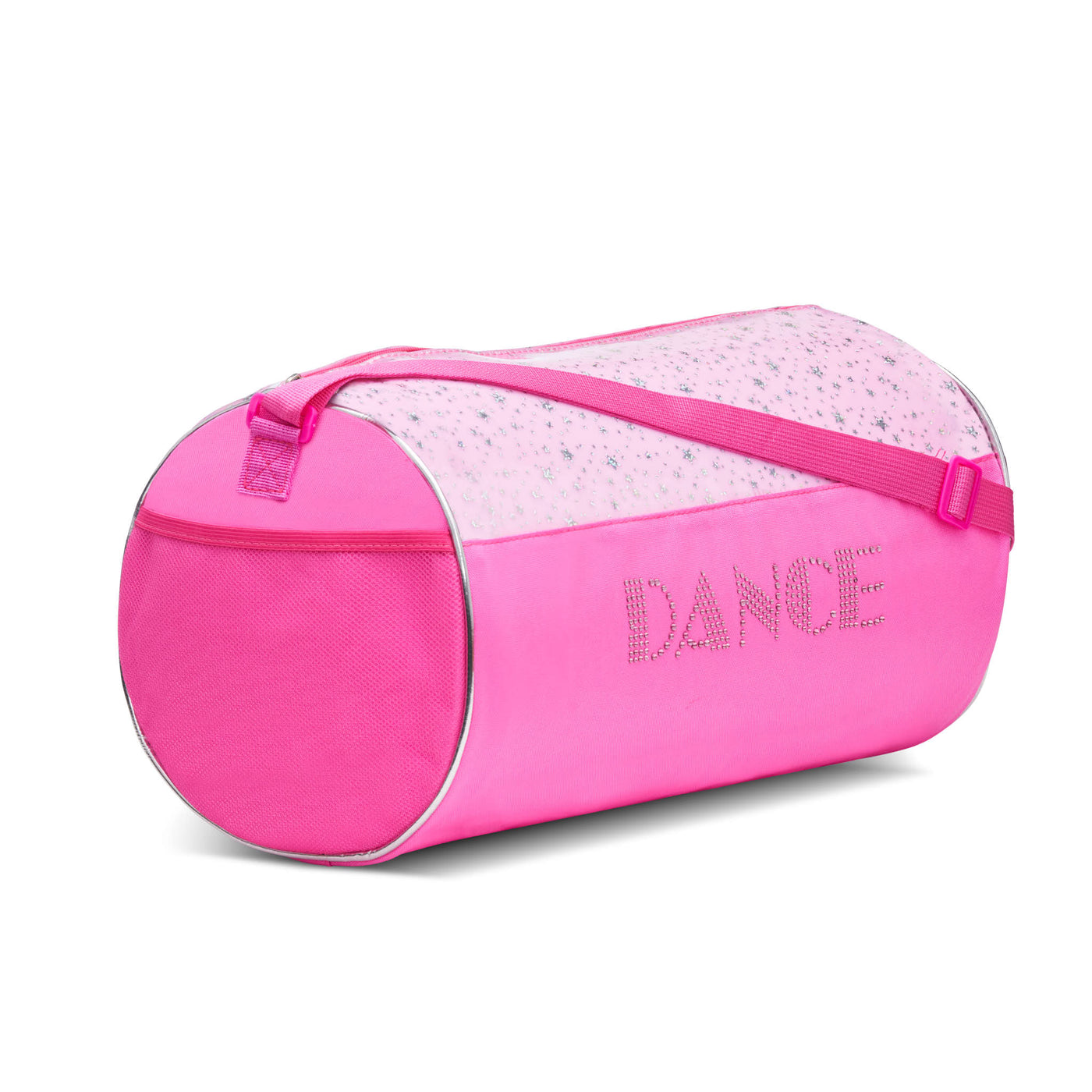 Dance Duffel Bag Pink and Clear with Silver Stars